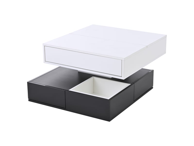  Table basse carrée 70x70 avec plateau relevable, table de salon noir et blanc, rangement caché  - Conforama W