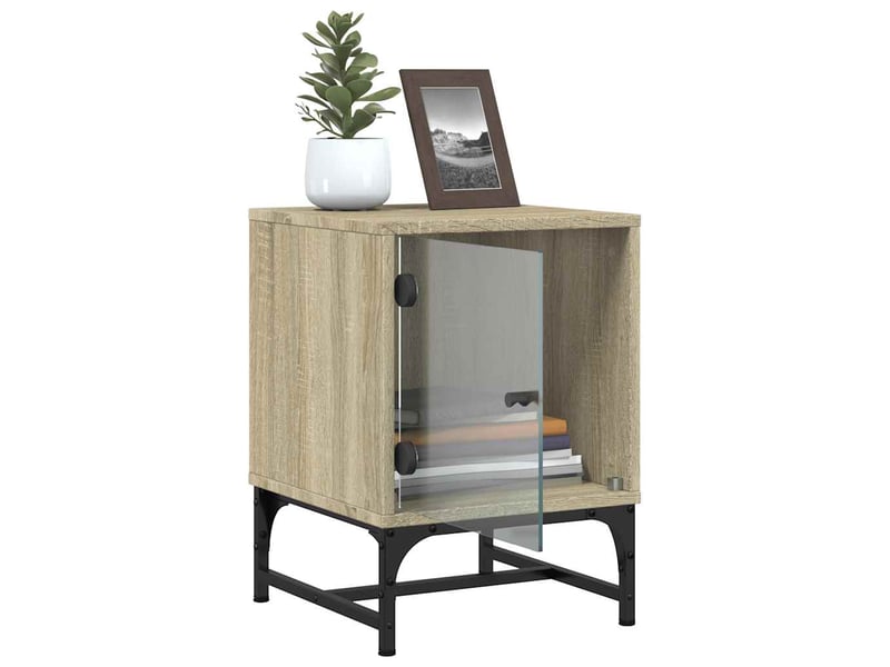  Lot de 2 tables de chevet - cabinet de chevet - table de nuit et portes vitrées chêne sonoma 35x37x50cm  - Conforama E