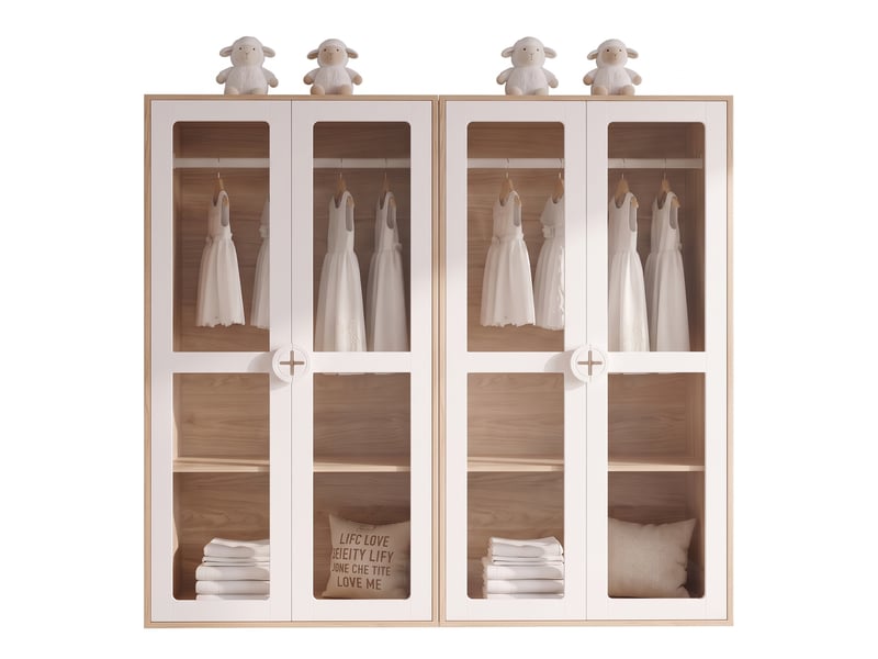 Armoire penderie 160x50x150 cm, dressing de chambre, lot de 2, portes de rangement, étagères réglables, mdf naturel et blanc OPULERANE TRADING LTD - Conforama A