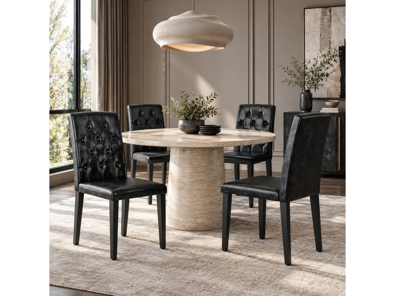  Chaises de salle à manger lot de 4 dossier matelassé  - pieds métal antidérapants pu noir  - Conforama C