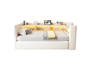 Lit coffre 90x190 cm <strong>DZMDIP</strong> <strong></strong> coloris beige