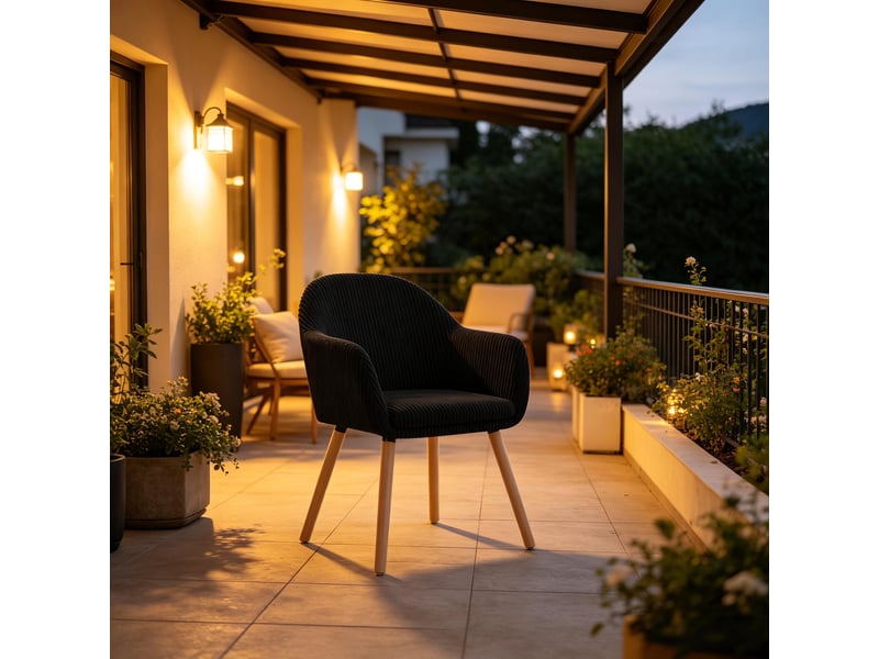  Chaise de salle à manger,53,5x46x83,5 cm,avec accoudoirs,velours côtelé,noir  - Conforama E