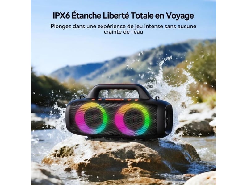  Enceinte bluetooth portable bassbloom 80w avec rgb ipx6, usb tf 24 h  - Conforama D