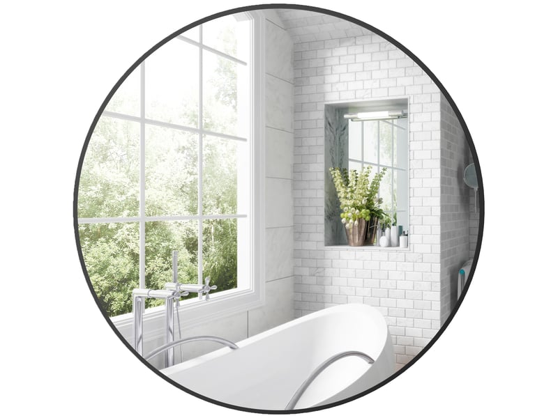 Miroir rond miroir salle de bain cadre en métal facile à installer, pour chambre, salon, entrée, ø 70 x 2,5 cm noir - Conforama A