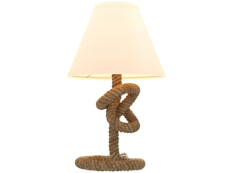  Lampe de table led avec pied en métal, corde en lin et abat-jour en tissu, puissance max. 40 w, ø 28 x 45,5 cm, marron et beige  - Conforama A