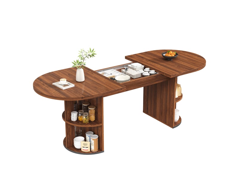  Table extensible avec rangement caché - pour cuisine et salle à manger - en mdf et métal - brun foncé  - Conforama E