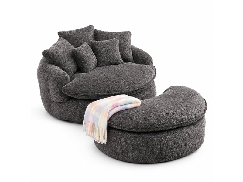  Fauteuil lounge avec repose-pieds et coussins gris evryae  - Conforama A