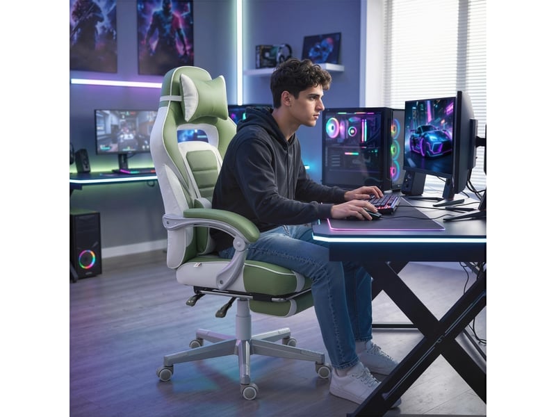  Estares chaise gaming inclinable repose-pieds support lombaire vert  - Conforama D