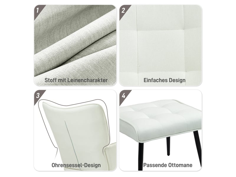  Fauteuil à bascule modenvie avec repose-pieds crème blanc en polyester 64 x 89 x 90 cm  - Conforama E