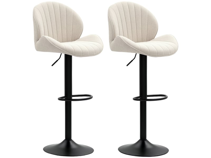  Ensemble de 2 tabourets de bar pivotants à hauteur réglable (62-83 cm), revêtus de chenille beige avec dossier et repose-pieds.  - Conforama A