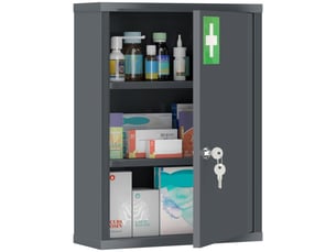 Armoire à pharmacie murale avec serrure, armoire murale en acier à 3 niveaux, 40 x 15 x 53,5 cm, gris anthracite