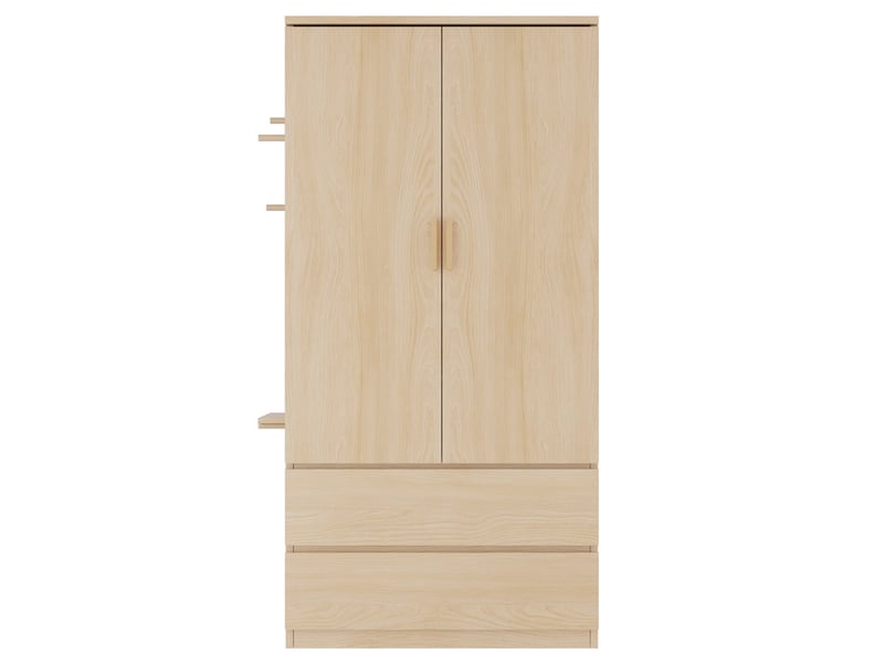  Armoire penderie 70 x 50 x 170 cm blanc et bois clair mdf, 2 tiroirs et panneaux perforés latéraux  - Conforama D