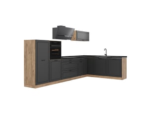 Vicco cuisine en angle, anthracite campagnechêne doré, 347 x cm plan de travail anthracite