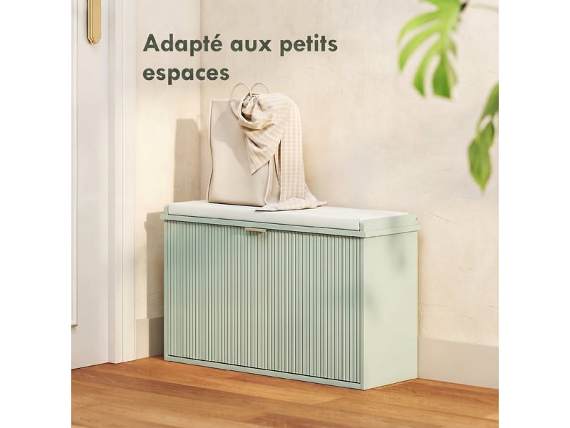  Banc à chaussures avec coussin d'assise rembourré et tiroir rabattable pour couloir, chambre, 80 x 26 x 47,5 cm, vert  - Conforama D