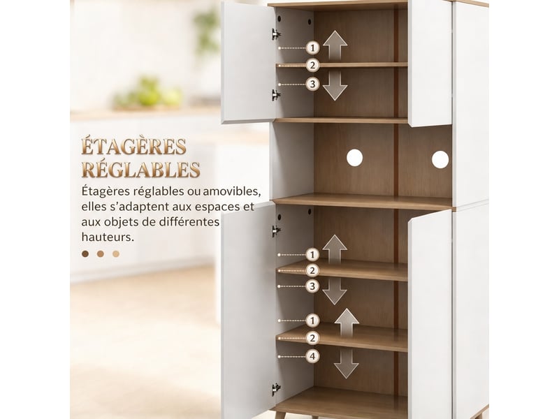  Meuble de cuisine blanc, buffet haut avec niche pour micro-ondes, 80 x 40 x 178 cm  - Conforama E