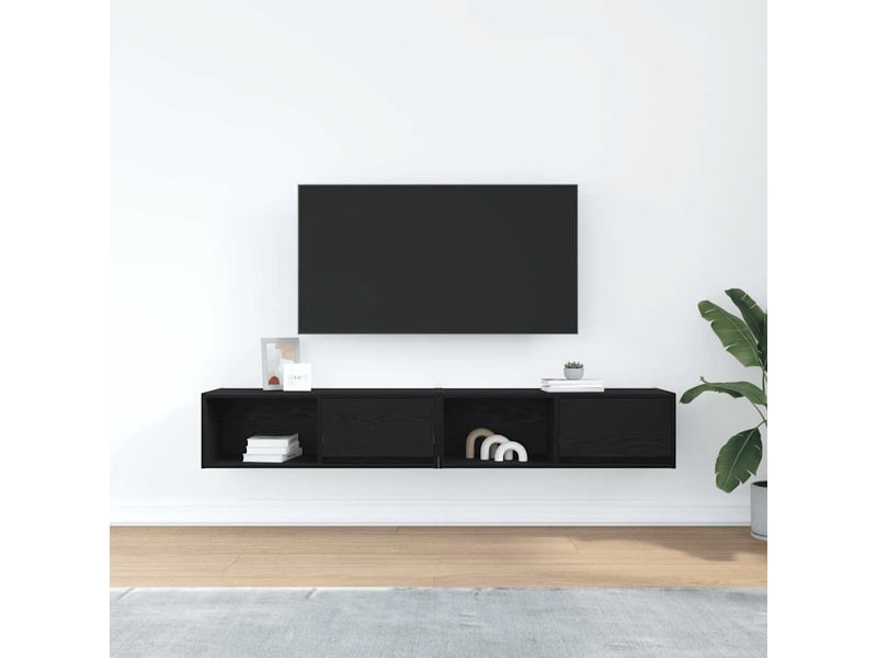  Meuble tv - banc tv - meuble de rangement 2 pcs chêne noir 80x31x25,5 cm bois d'ingénierie  - Conforama C