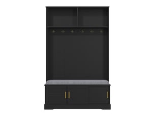 Vestiaire d’entrée noir 120 × 40 × 191 cm, banc à chaussures, 6 patères triples