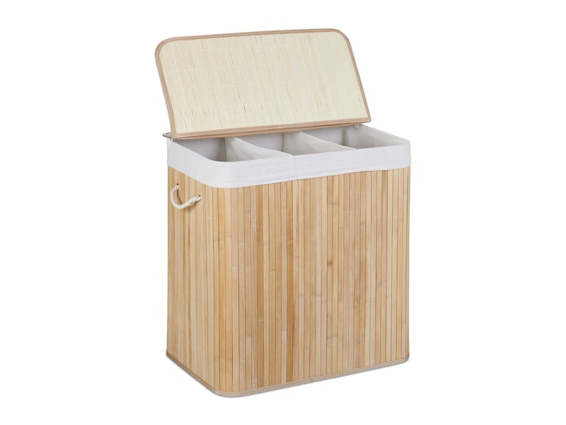  Panier à linge rectangulaire trieur à 3 compartiments salle de bain 62 x 62,5 x 42,5 cm en bambou naturel 13_0011591  - Conforama B