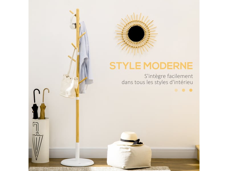  Portemanteau sur pied portant à vêtements vestiaire 8 patères meuble d'entrée pour vêtements entrée chapeaux  - Conforama A