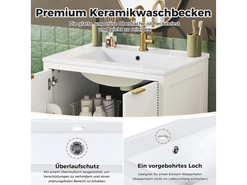  Meublede salle de bain 61 cm avec vasque céramique,61 x 47 x 87 cm,blanc,panneau mdf,porte double et tiroir à fermeture amortie  - Conforama R