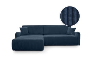Canapé d'angle réversible convertible LOUNGITUDE APOLINE 4 places Velours bleu avec coffre de rangement