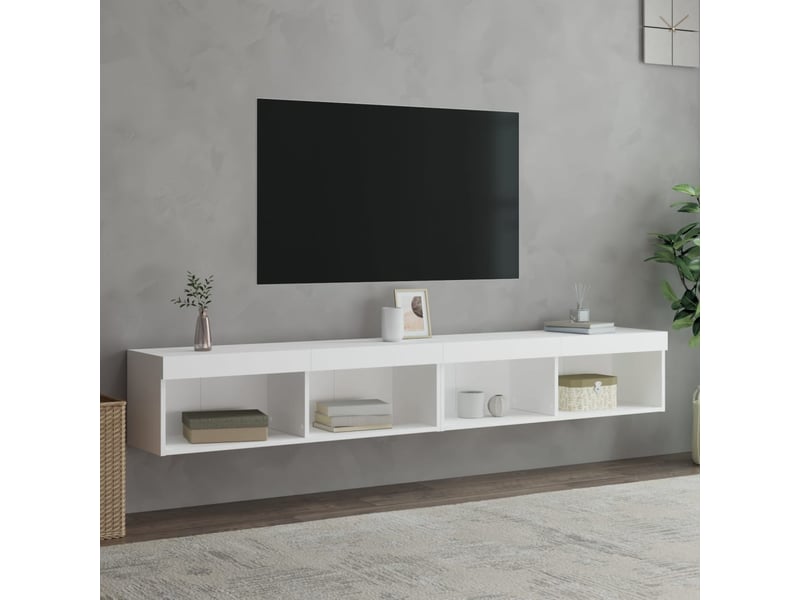  Meubles tv - banc tv - meuble de rangement avec lumières led 2 pcs blanc 100x30x30 cm  - Conforama E