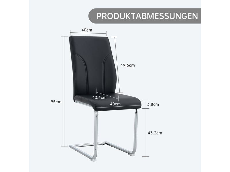  Lot de 2 chaises de salle à manger,40,6x40x95 cm,pu et métal argenté,noir  - Conforama C