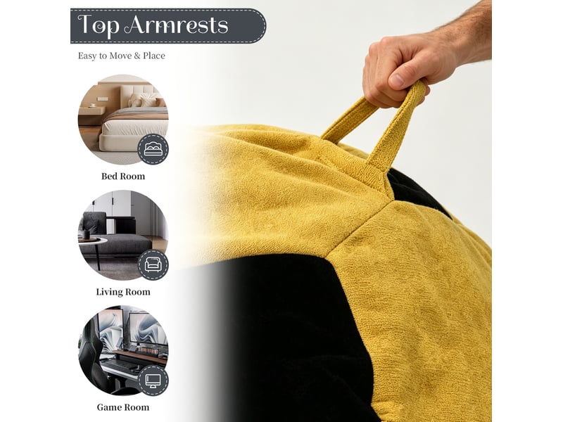  Fauteuil pouf ballon de football modenvie grande taille 130 x 90 cm jaune et noir en tissu flanelle  - Conforama D