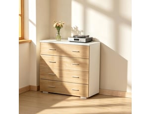 Commode 4 tiroirs 76 x 35 x 72 cm – blanc et bois clair – design minimaliste