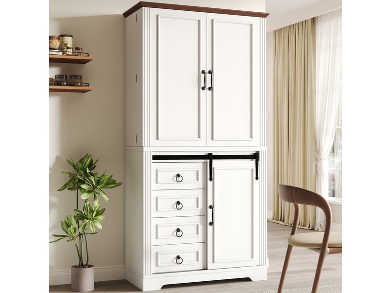 Meuble de cuisine muvano blanc, armoire avec étagères réglables, 4 tiroirs, 80 × 180 cm - Conforama D