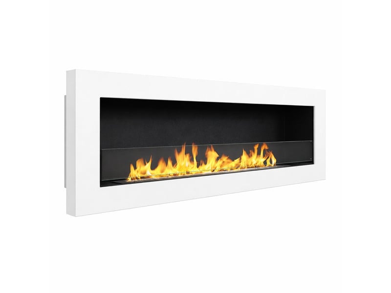  Livorno 120 - cheminée à bioéthanol murale ou encastrable 120 x 40 x 15 cm avec brûleur de 1,25 l en acier blanc  - Conforama D