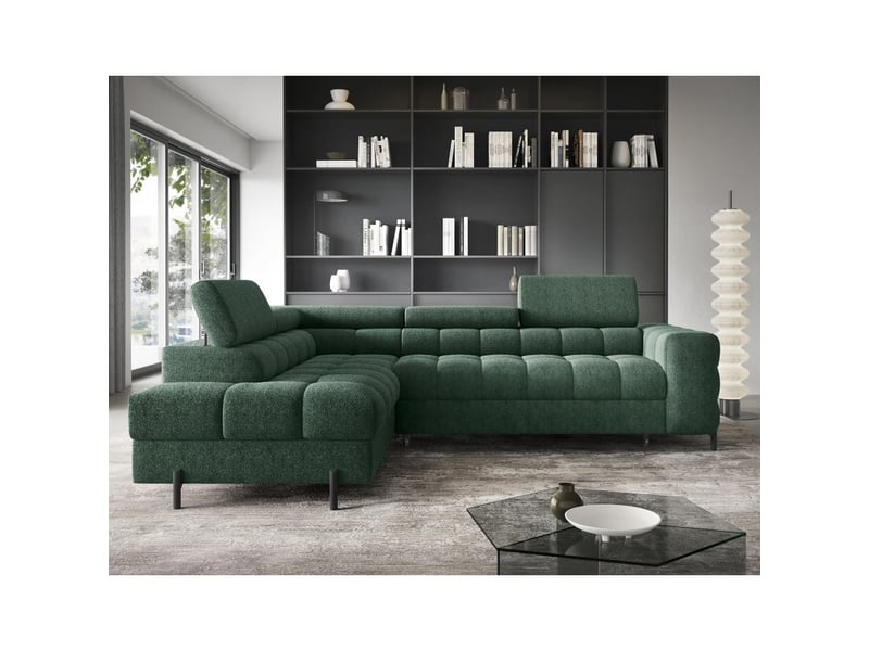 Canapé d'angle gauche convertible vert foncé 5 places ferrum style industriel 276x93x200cm - Conforama D