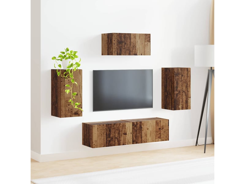  Ensemble meuble tv - banc tv - meuble de rangement 5 pcs bois ancien bois d'ingénierie  - Conforama D