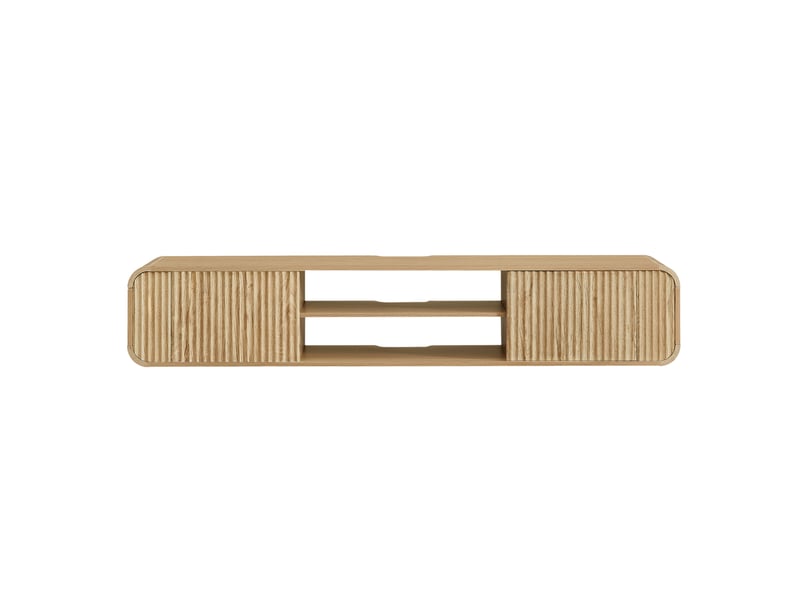 Meuble tv mural suspendu avec 2 portes, 2 niches ouvertes et passe-câbles pour salon, naturel, 160 × 38 × 30 cm - Conforama A