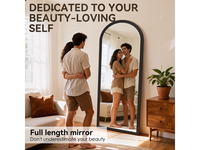  Miroir pleine longueur arqué noir 160 x 50 cm, cadre bois et pied métallique réglable  - Conforama E