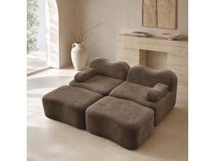 Canapé modulaire 2 places avec 2 poufs en velours marron