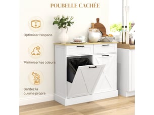 Buffet 3 porte(s) 2 tiroir(s) - 100 cm coloris blanc