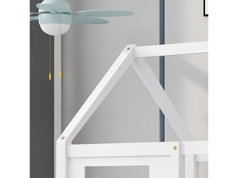  Lit cabane enfant 90x200 blanc en pin massif et mdf avec 2 tiroirs et fenêtres  - Conforama W