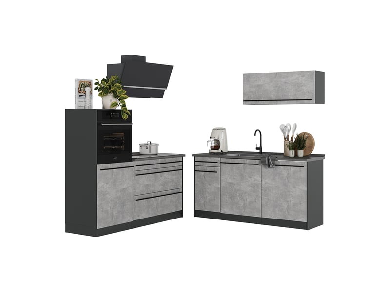  Vicco cuisine, bétonanthracite, 160cm plan de travail marbre  - Conforama E