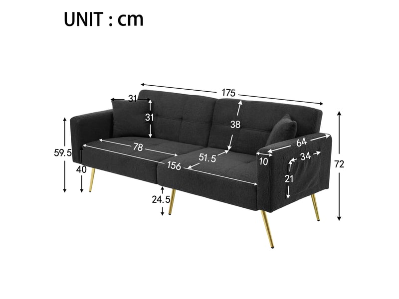  Canapé-lit 175x64x72 cm convertible, angle réglable, poches latérales, bois, gris anthracite  - Conforama C