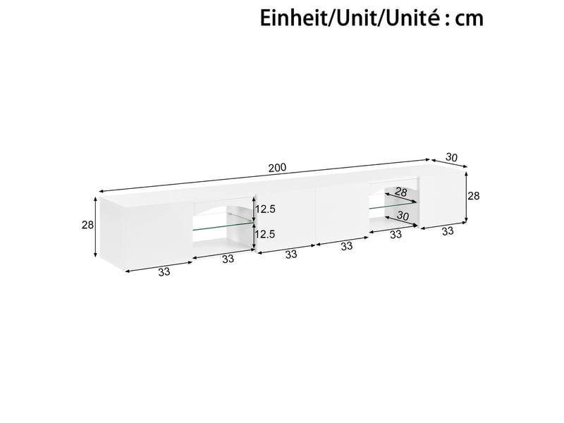  Meuble tv avec 4 portes, 2 casiers ouverts, éclairage led contrôlé par application, étagères en verre, meuble tv moderne en panneau de particules  - Conforama C