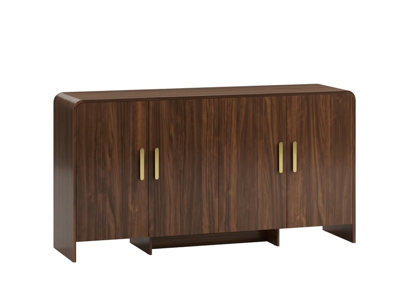 Buffet bas 4 portes 2 étagères design effet bois noyer poignées métal doré  - Conforama A