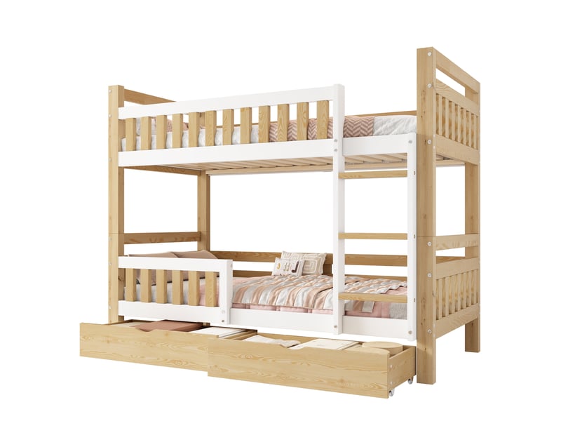  Lit superposé enfant 90x200 cm blanc bois, séparable en deux lits, 2 tiroirs et échelle intégrée  - Conforama A