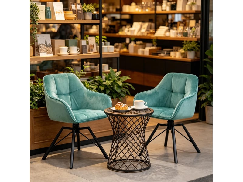  Lot de 2 chaises de salle à manger pivotantes à 360° avec accoudoirs et dossier rembourré en velours turquoise  - Conforama B