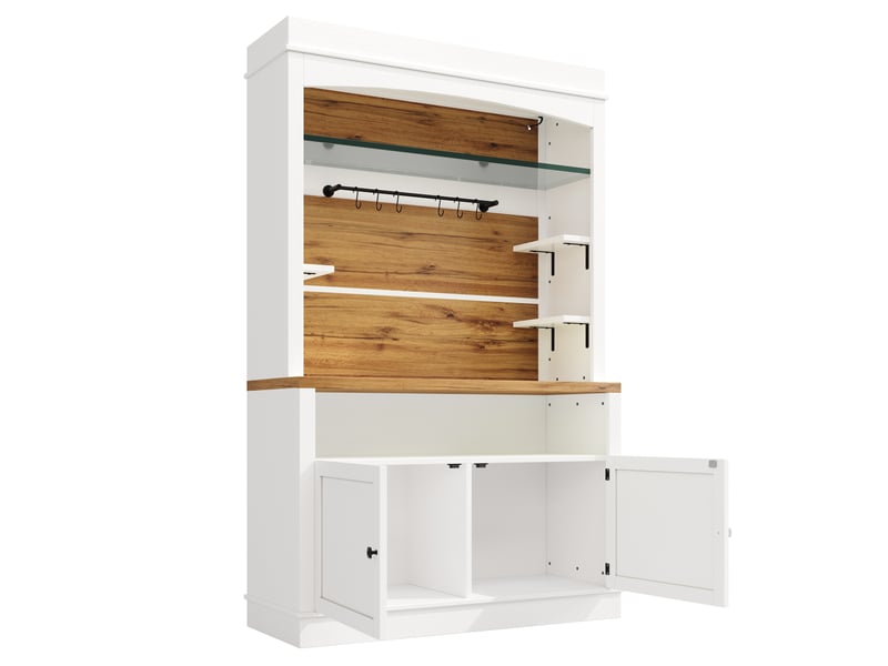  Set de 2 meubles hauts 107x34x184 cm avec led, tablette en verre, barre à crochets, mdf métal blanc  - Conforama A