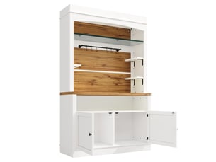 Set de 2 meubles hauts 107x34x184 cm avec led, tablette en verre, barre à crochets, mdf métal blanc