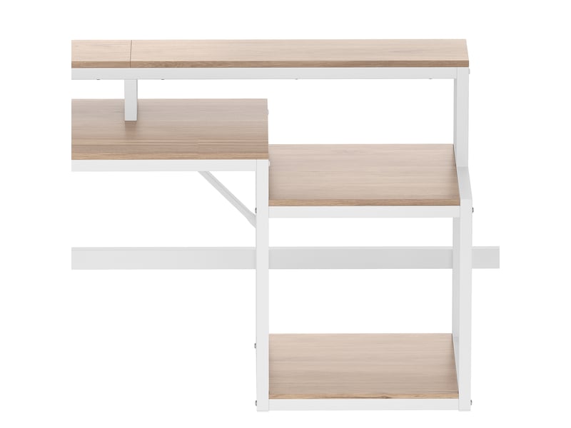 Lit mezzanine 200×140 cm avec bureau, rangements, éclairage led et ports usb, sans matelas, en métal et mdf blanc - Conforama E