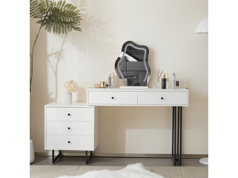  Coiffeuse avec miroir led, plateau extensible, éclairage 3 couleurs, blanc 100 cm  - Conforama B