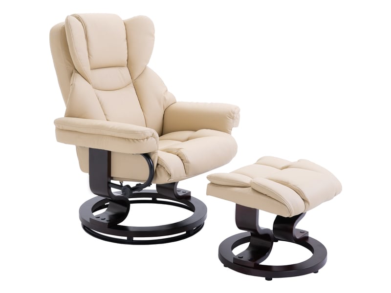  Fauteuil relax avec repose-pieds 80x79x100 cm rotatif 360° bois crème  - Conforama A