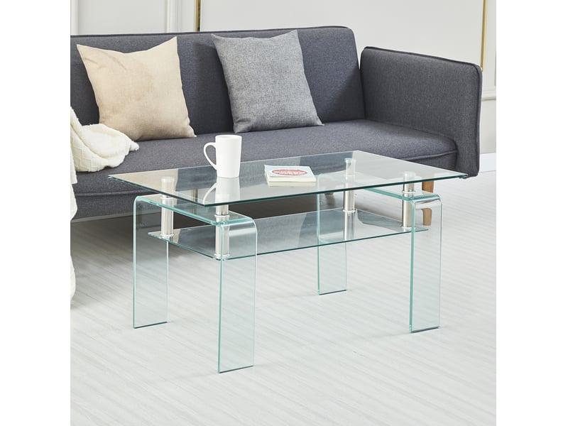  Table basse rectangulaire en verre trempé transparent et métal, 100 x 55 x 45 cm  - Conforama B